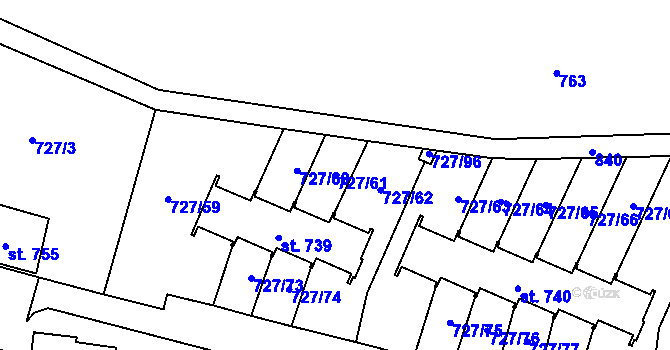 Parcela st. 727/61 v KÚ Bítov, Katastrální mapa
