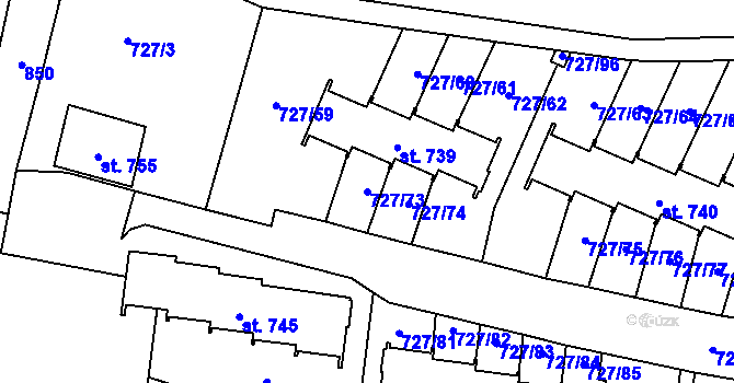 Parcela st. 727/73 v KÚ Bítov, Katastrální mapa