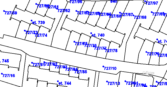 Parcela st. 727/76 v KÚ Bítov, Katastrální mapa