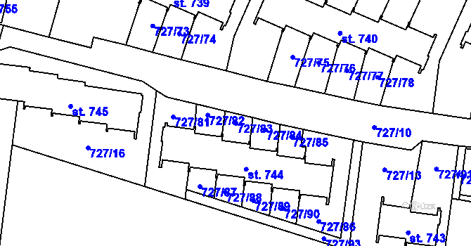 Parcela st. 727/83 v KÚ Bítov, Katastrální mapa