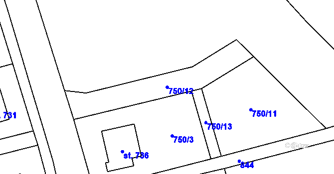 Parcela st. 750/12 v KÚ Bítov, Katastrální mapa
