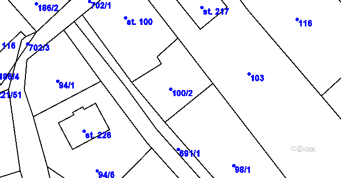 Parcela st. 100/2 v KÚ Bítov u Bílovce, Katastrální mapa