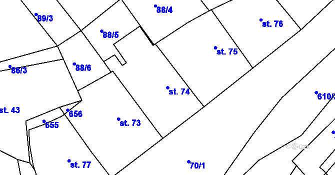 Parcela st. 74 v KÚ Bítovany, Katastrální mapa