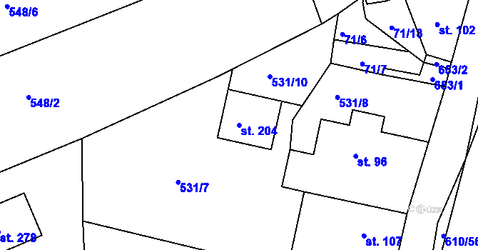 Parcela st. 204 v KÚ Bítovany, Katastrální mapa