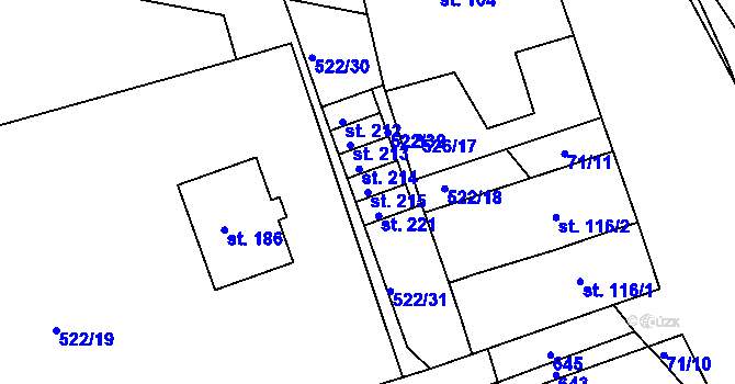 Parcela st. 215 v KÚ Bítovany, Katastrální mapa
