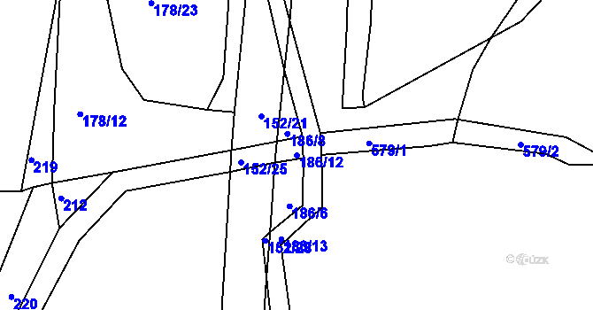 Parcela st. 186/12 v KÚ Bítovany, Katastrální mapa