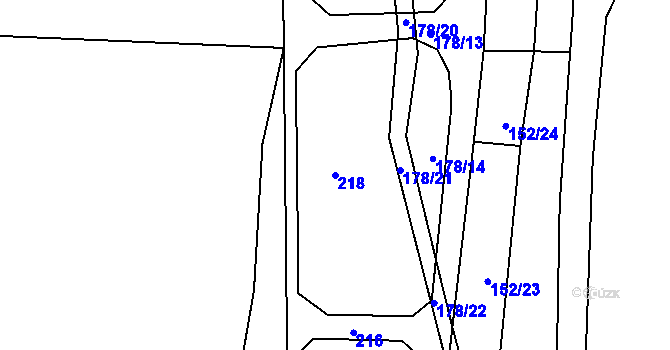 Parcela st. 218 v KÚ Bítovany, Katastrální mapa