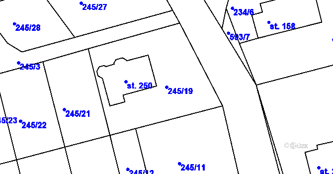Parcela st. 245/19 v KÚ Bítovany, Katastrální mapa