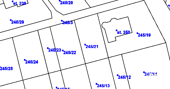 Parcela st. 245/21 v KÚ Bítovany, Katastrální mapa