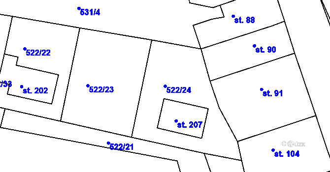 Parcela st. 522/24 v KÚ Bítovany, Katastrální mapa