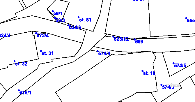 Parcela st. 574/4 v KÚ Bítovany, Katastrální mapa