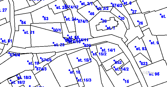 Parcela st. 625 v KÚ Bítovany, Katastrální mapa