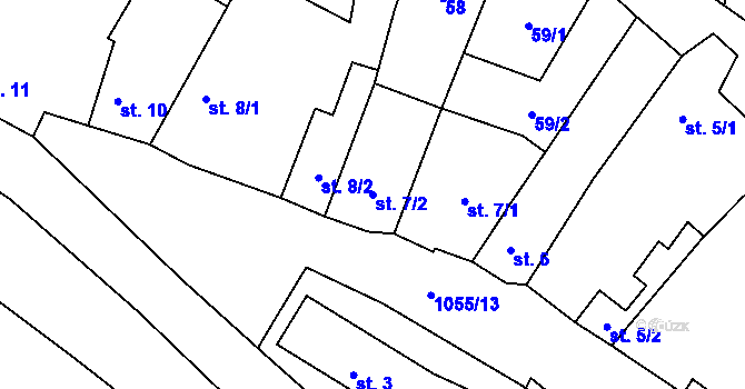 Parcela st. 7/2 v KÚ Bitozeves, Katastrální mapa