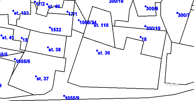 Parcela st. 36 v KÚ Bitozeves, Katastrální mapa