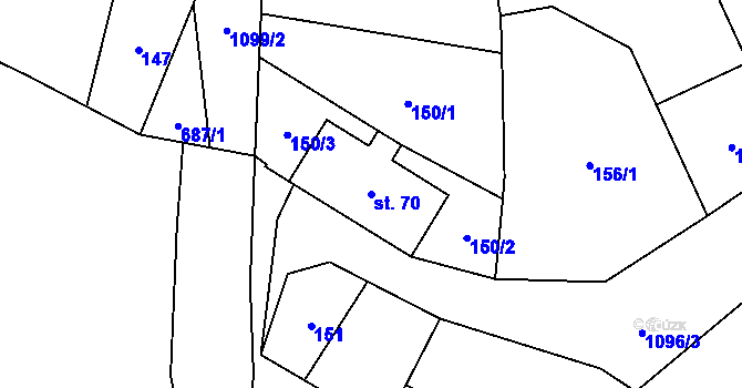 Parcela st. 70 v KÚ Bitozeves, Katastrální mapa