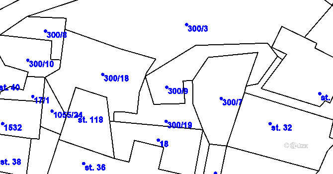 Parcela st. 300/9 v KÚ Bitozeves, Katastrální mapa