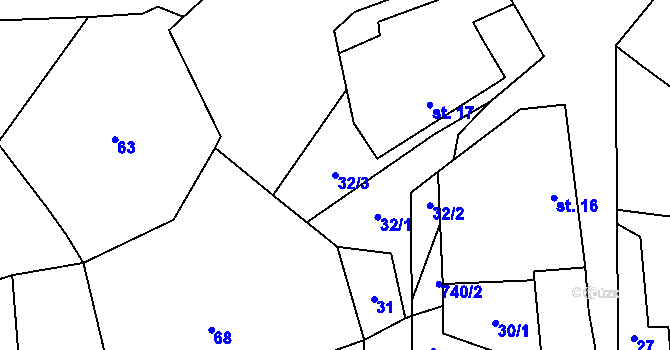 Parcela st. 32/3 v KÚ Bendovo Záhoří, Katastrální mapa