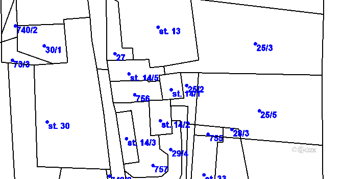 Parcela st. 14/1 v KÚ Bendovo Záhoří, Katastrální mapa