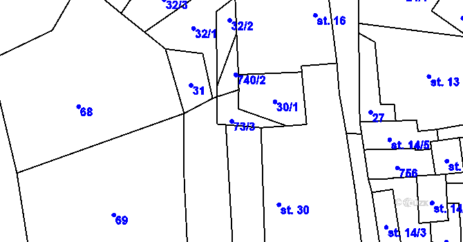 Parcela st. 73/3 v KÚ Bendovo Záhoří, Katastrální mapa