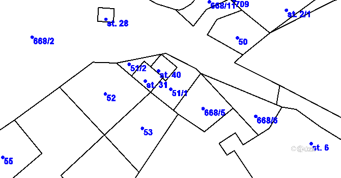 Parcela st. 51/1 v KÚ Krchova Lomná, Katastrální mapa