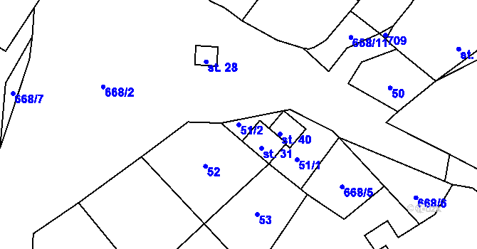 Parcela st. 51/2 v KÚ Krchova Lomná, Katastrální mapa