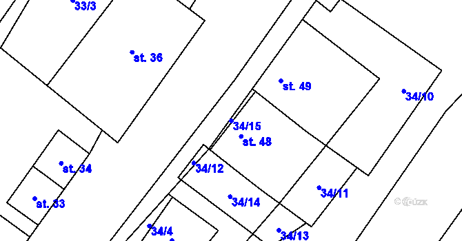 Parcela st. 34/15 v KÚ Blanné, Katastrální mapa