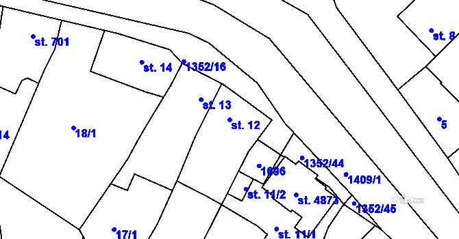 Parcela st. 12 v KÚ Blansko, Katastrální mapa
