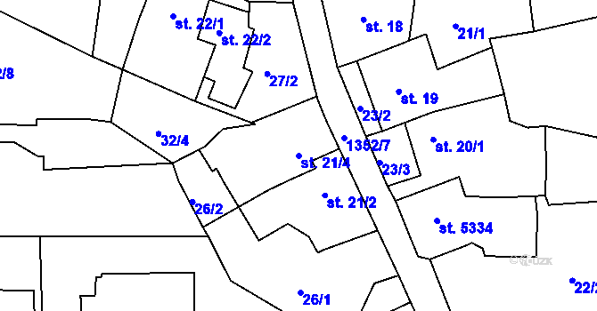 Parcela st. 21/4 v KÚ Blansko, Katastrální mapa