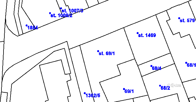 Parcela st. 69/1 v KÚ Blansko, Katastrální mapa