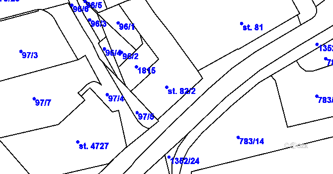 Parcela st. 82/2 v KÚ Blansko, Katastrální mapa