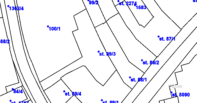 Parcela st. 89/3 v KÚ Blansko, Katastrální mapa