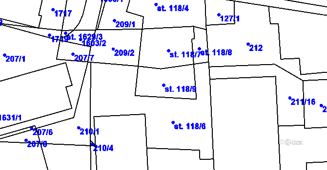 Parcela st. 118/9 v KÚ Blansko, Katastrální mapa