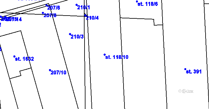 Parcela st. 118/10 v KÚ Blansko, Katastrální mapa