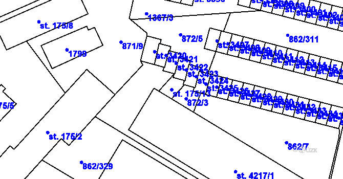 Parcela st. 175/13 v KÚ Blansko, Katastrální mapa