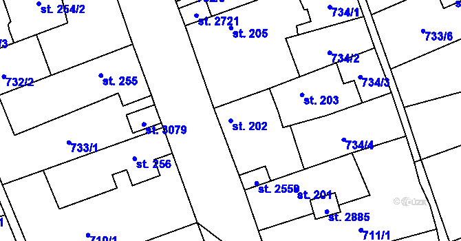 Parcela st. 202 v KÚ Blansko, Katastrální mapa