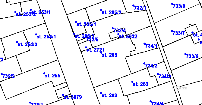Parcela st. 205 v KÚ Blansko, Katastrální mapa