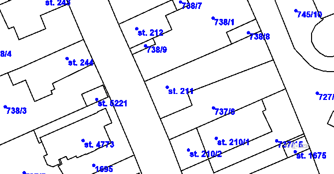 Parcela st. 211 v KÚ Blansko, Katastrální mapa