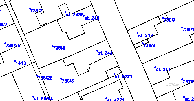 Parcela st. 244 v KÚ Blansko, Katastrální mapa