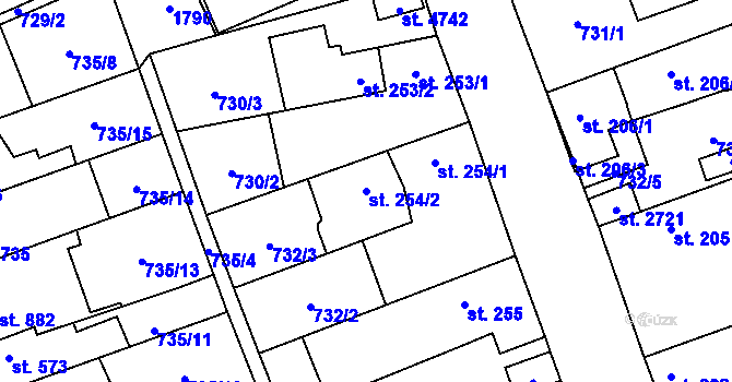 Parcela st. 254/2 v KÚ Blansko, Katastrální mapa