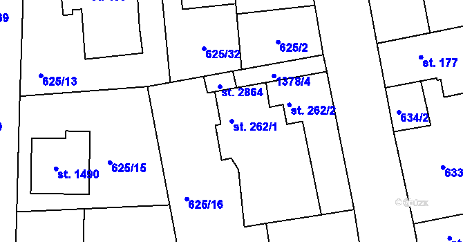 Parcela st. 262/1 v KÚ Blansko, Katastrální mapa
