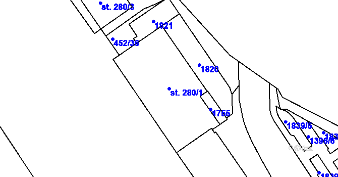 Parcela st. 280/1 v KÚ Blansko, Katastrální mapa