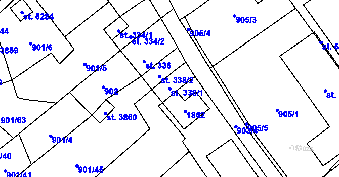 Parcela st. 338/1 v KÚ Blansko, Katastrální mapa