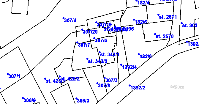 Parcela st. 343/1 v KÚ Blansko, Katastrální mapa