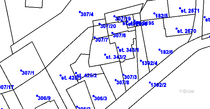 Parcela st. 343/2 v KÚ Blansko, Katastrální mapa