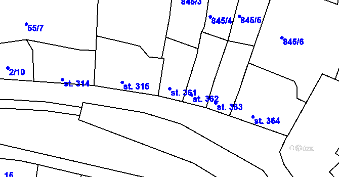Parcela st. 361 v KÚ Blansko, Katastrální mapa