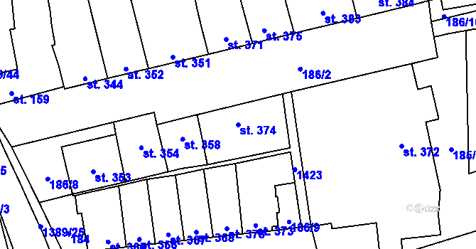 Parcela st. 374 v KÚ Blansko, Katastrální mapa