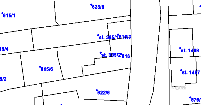 Parcela st. 385/2 v KÚ Blansko, Katastrální mapa