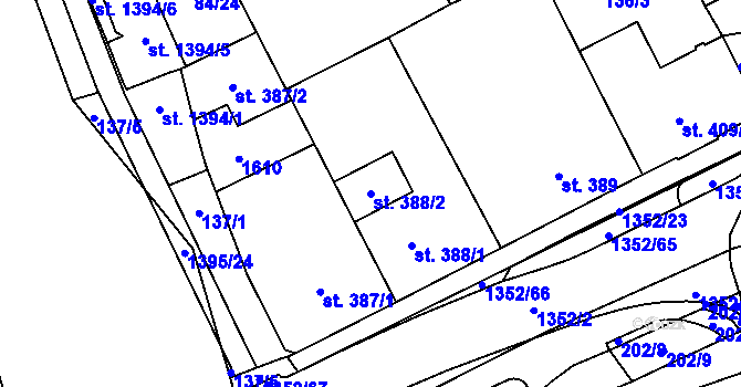 Parcela st. 388/2 v KÚ Blansko, Katastrální mapa