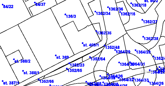 Parcela st. 409/1 v KÚ Blansko, Katastrální mapa