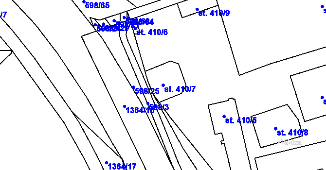 Parcela st. 410/7 v KÚ Blansko, Katastrální mapa